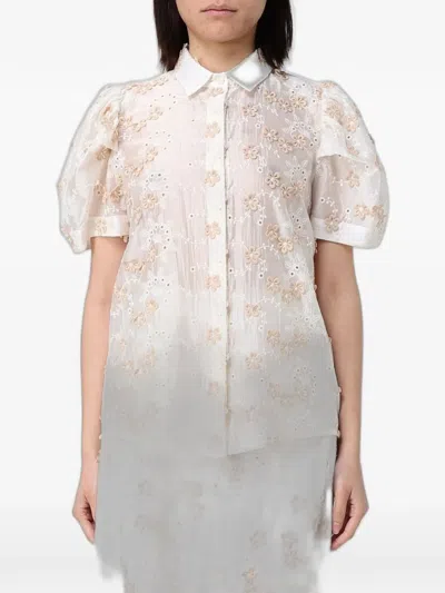 Hanita Broderie-anglaise Puff-sleeve Shirt In White