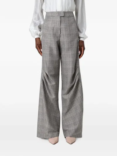 Hanita Check-pattern Wide-leg Trousers In Gray