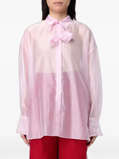 Hanita Chiffon-finish Pussy-bow Shirt In Animal Print