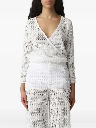 Hanita Crochet-knit Wrap Top In White