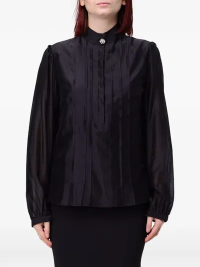 Hanita Crystal-embellished Pintuck-detail Blouse In Black