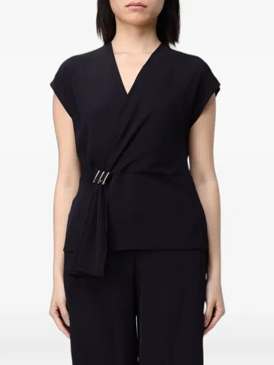 Hanita Draped V-neck Top In Black