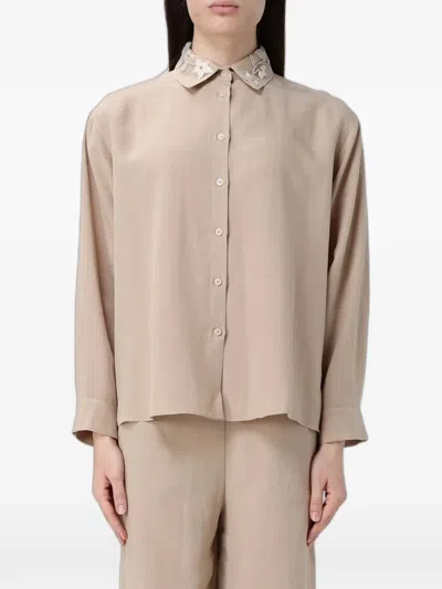 Hanita Embroidered-collar Long-sleeve Shirt In Gray