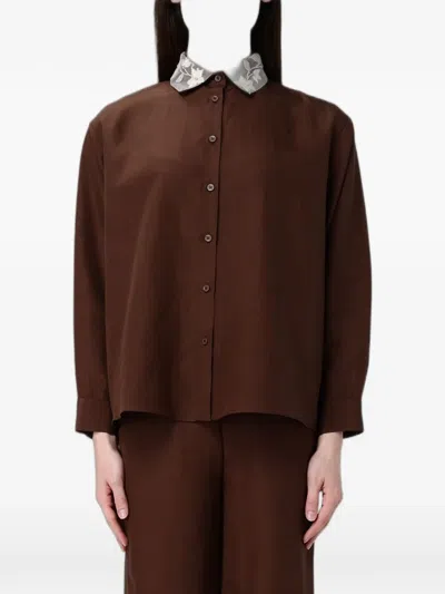 Hanita Embroidered-collar Shirt In Brown