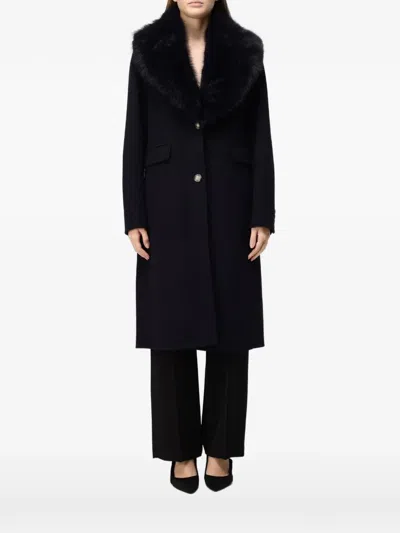 Hanita Faux-fur Collar Wool-blend Coat In Blue