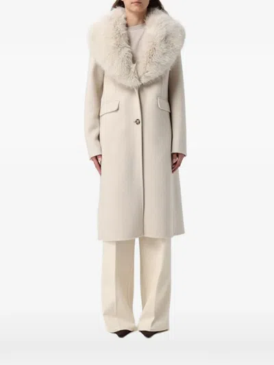 Hanita Faux-fur Trim Single-breasted Coat In Neutral