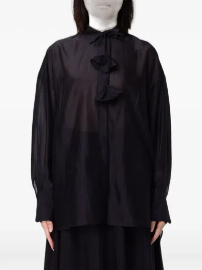 Hanita Floral-detail Chiffon Blouse In Black