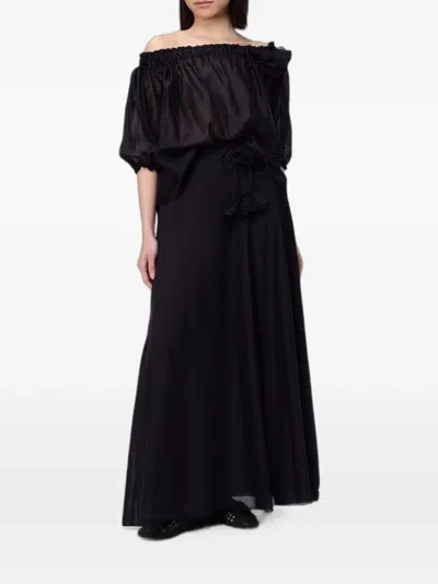 Hanita Floral-detail Long Skirt In Black