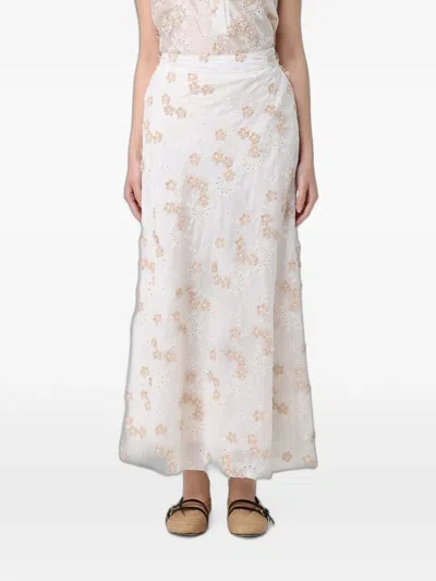 Hanita Floral-embroidered Flared Skirt In Burgundy