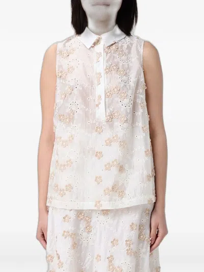Hanita Floral-embroidered Sleeveless Shirt In White