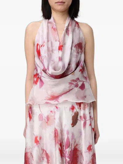 Hanita Floral-print Cowl-neck Top In White