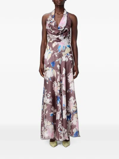 Hanita Floral-print Halterneck Dress In Brown