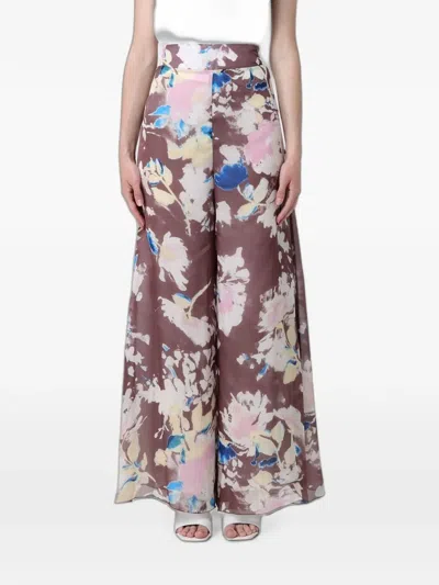 Hanita Floral-print Satin Palazzo Pants In Multi