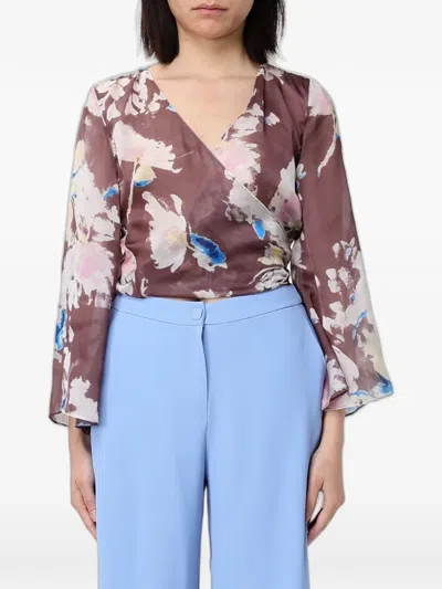 Hanita Floral-print Wrap Blouse In Brown