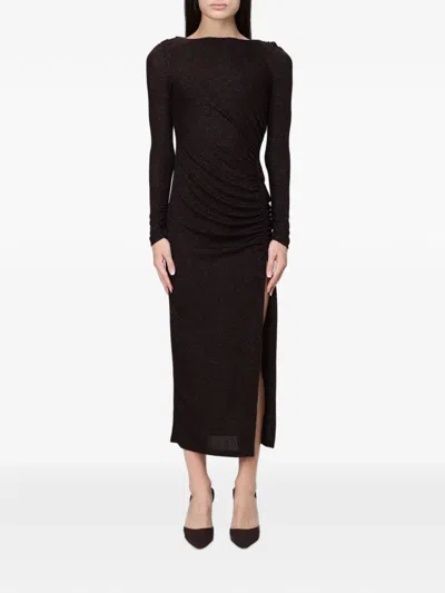 Hanita Glitter-effect Ruched Midi Dress In Brown