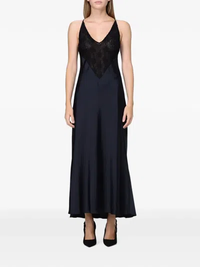 Hanita Lace-panelled Satin Maxi Dress In Black