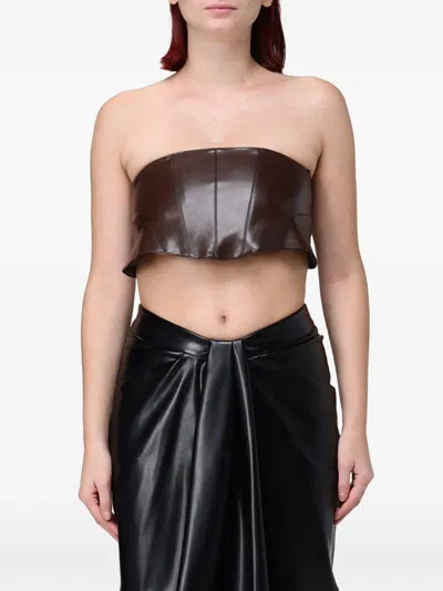 Hanita Lace-up Strapless Top In Brown