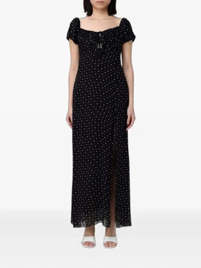 Hanita Midi Polka-dot Side-slit Dress In Black