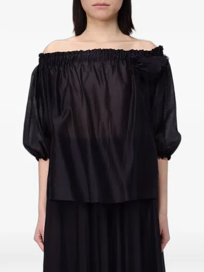 Hanita Off-shoulder Floral-detail Blouse In Black