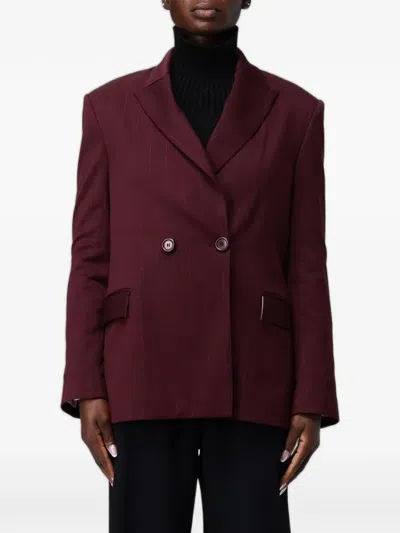 Hanita Pinstriped-pattern Double-breasted Blazer In Burgundy