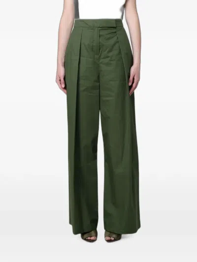 Hanita Pleated-detail Cotton Palazzo Pants In Green