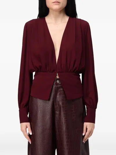 Hanita Plunging Gathered-waist Blouse In Red