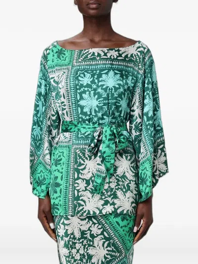 Hanita Printed Belted Blouse In Green