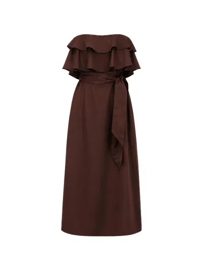 Hanita Ruffled-detail Belted Dress In Brown