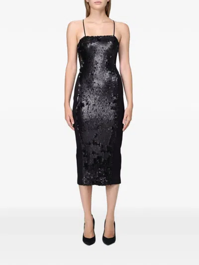 Hanita Sequin-embellished Mesh-panel Midi Dress In Black