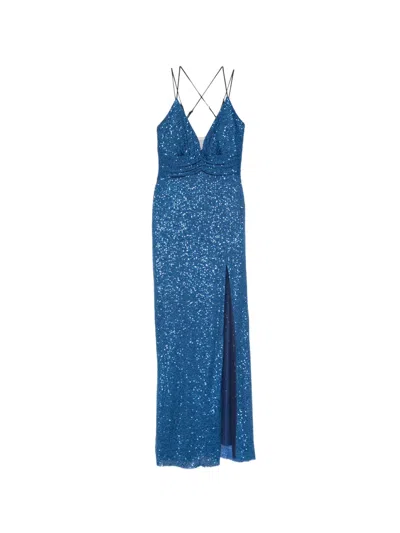 Hanita Sequin-embellished Side-slit Maxi Dress In Blue