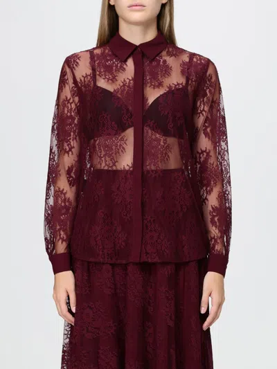 Hanita Lace-overlay Shirt In Burgundy