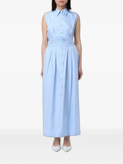Hanita Sleeveless Pleated Shirt Maxi Dress In Blue