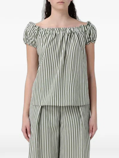Hanita Striped Off-shoulder Top In Green