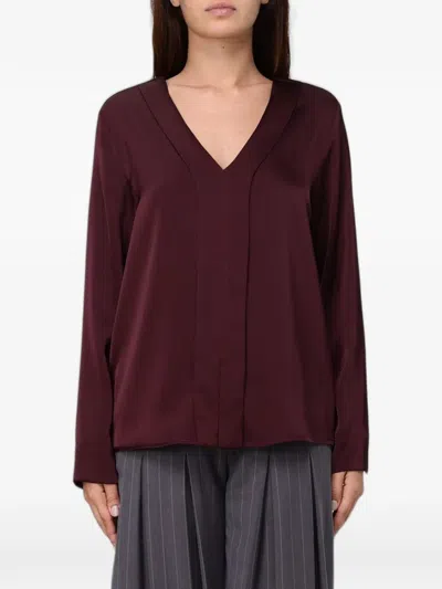 Hanita V-neck Satin Blouse In Burgundy