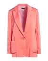 Hanita Woman Blazer Coral Size 10 Polyester, Elastane In Red
