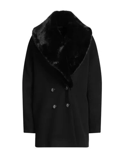 Hanita Woman Coat Black Size 8 Polyester, Viscose