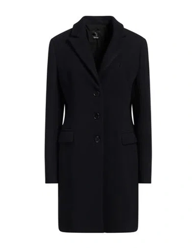 Hanita Woman Coat Navy Size 10 Polyester, Elastane In Navy Blue