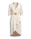 Hanita Woman Midi Dress Cream Size S Polyester In White