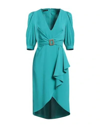 Hanita Woman Midi Dress Turquoise Size L Polyester In Blue
