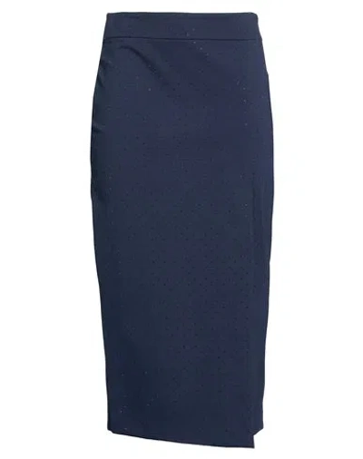 Hanita Woman Midi Skirt Navy Size 8 Cotton, Nylon, Elastane In Blue
