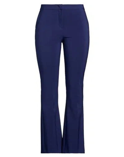 Hanita Woman Pants Navy Size 10 Polyester, Elastane In Blue