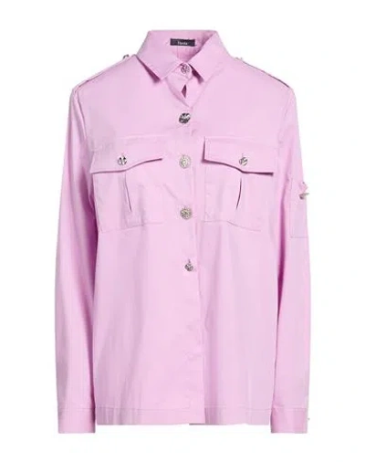Hanita Woman Shirt Lilac Size M Cotton, Nylon, Elastane In Purple