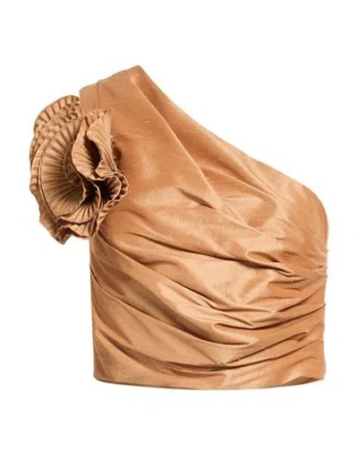 Hanita Woman Top Mandarin Size S Polyester, Nylon, Elastane In Gold