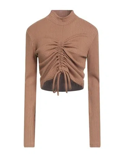 Hanita Woman Turtleneck Camel Size M Viscose, Polyester, Nylon, Elastane In Brown