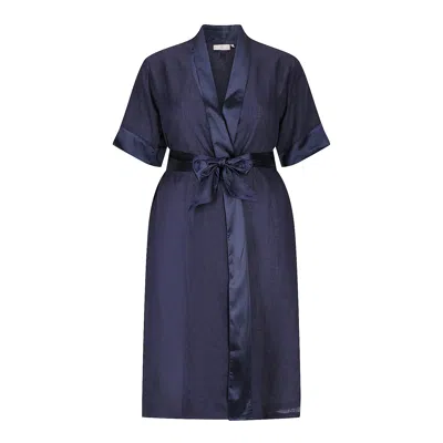 Hank & Hera Women's Blue Anne Robe - Short - Linen - Navy