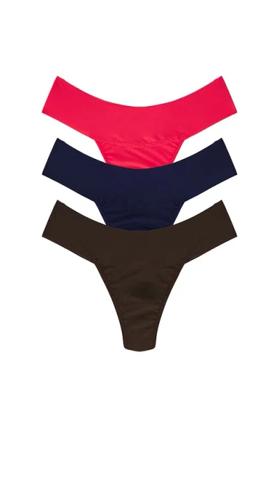 Hanky Panky 3 Natural Rise Thongs In Multi