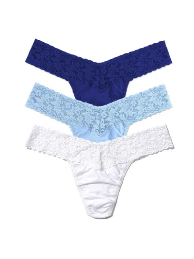 Hanky Panky 3 Pack Cotton Low Rise Thong Black Friday In Blue