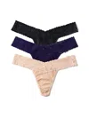 Hanky Panky 3 Pack Cotton Low Rise Thong Black Friday In Multi