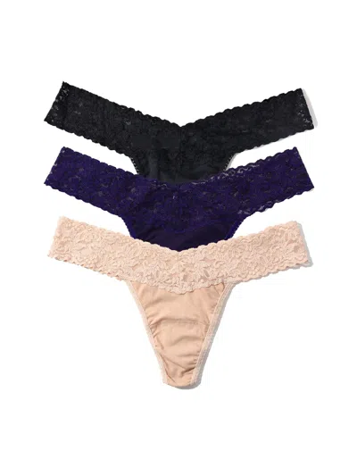 Hanky Panky 3 Pack Cotton Low Rise Thong Black Friday In Multi