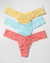 Hanky Panky Assorted 3-pack Low Rise Thongs In Buttercup, Celeste Blue, Ballet Pink